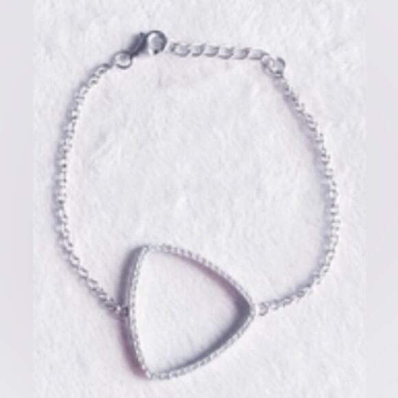 Sterling Silver Clear Cz Geometric Bracelet Chain Cubic Zirconia Modernist 925 - Picture 3 of 4